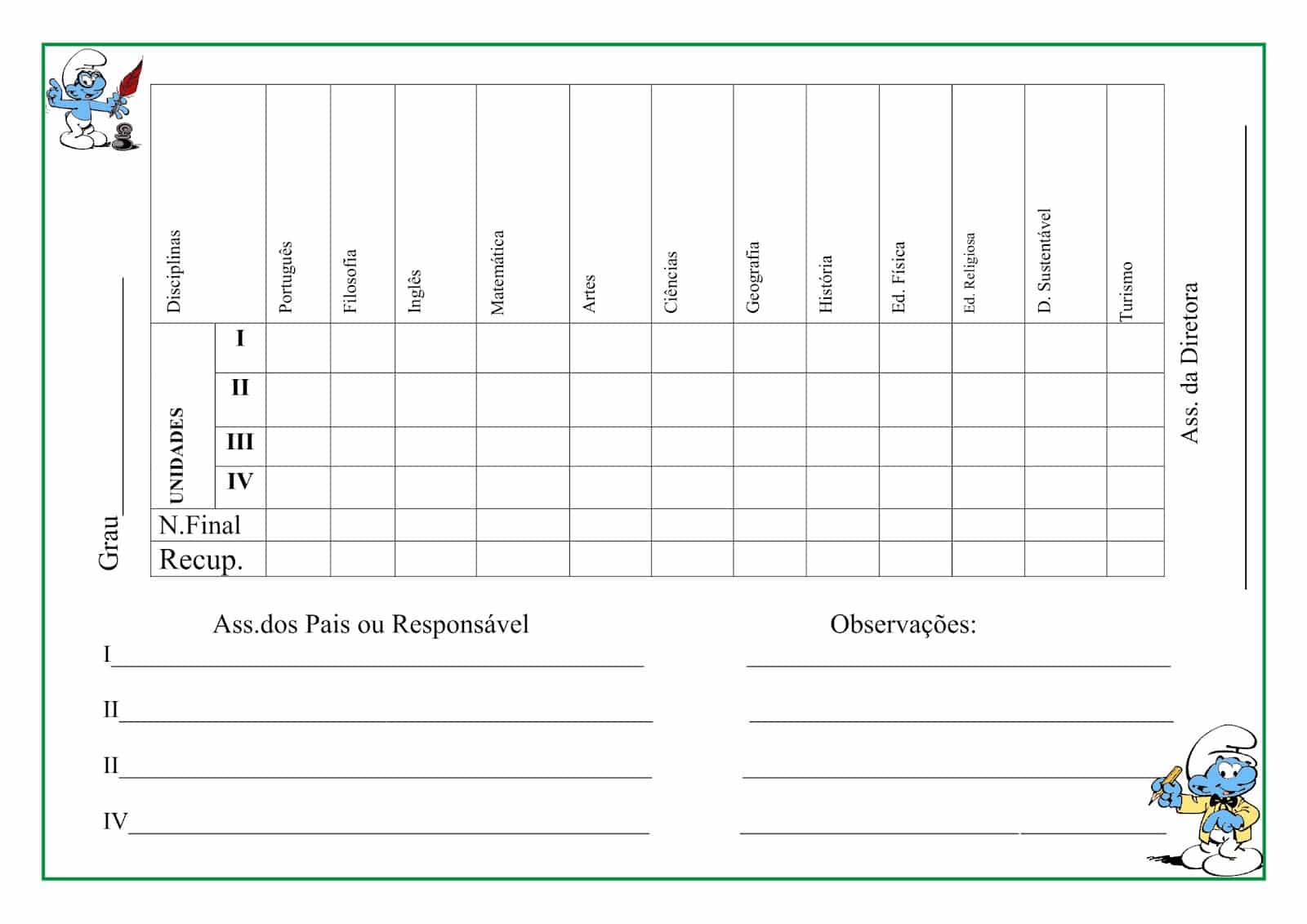 Template de boletim de notas personalizáveis online