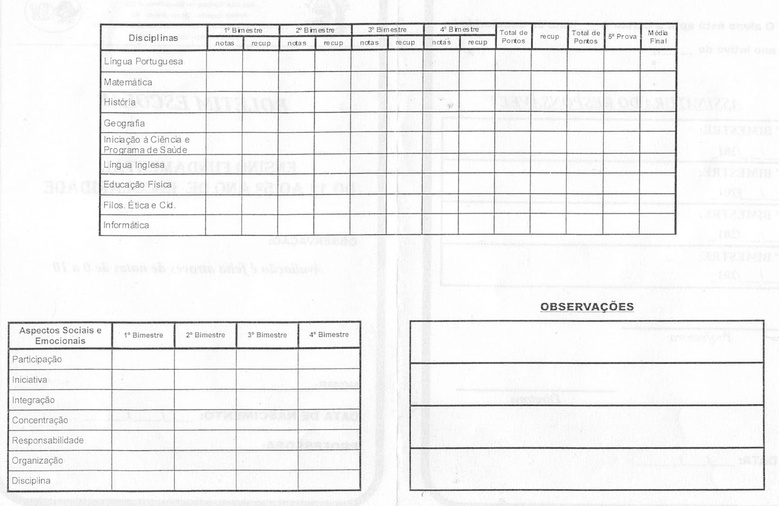 Boletim do fundamental em 2023  Resultados escolares, Notas escolares,  Boletim escolar